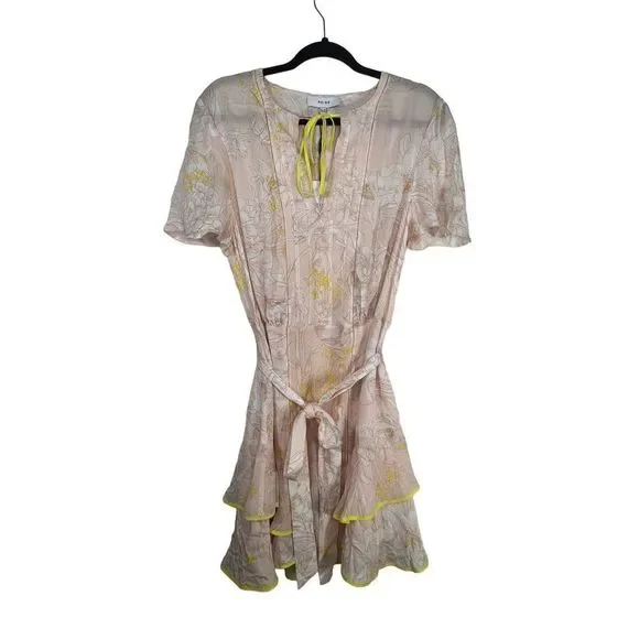 NWT Reiss Women's Floral Carlotta Tie Waist Flippy Blush Mini Dress Size 12 - Picture 4 of 12
